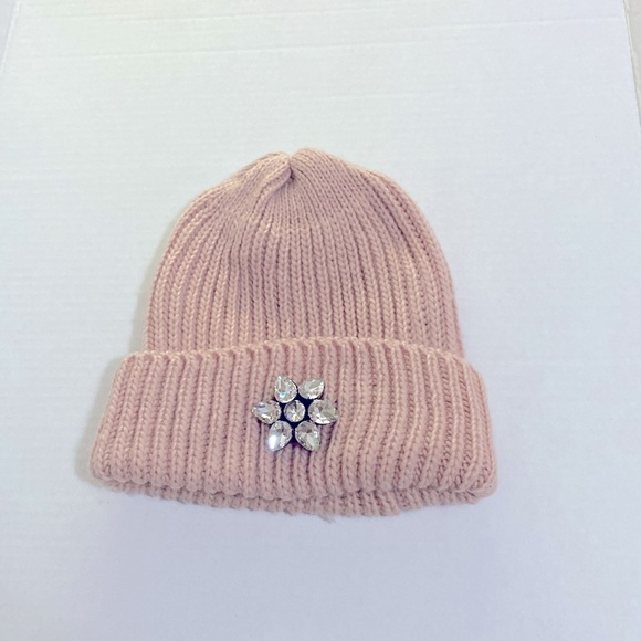 29 Palms Rib Knit Warm Hat with Rhinestone Embellishment Rose Pink One size - Picture 2 of 5
